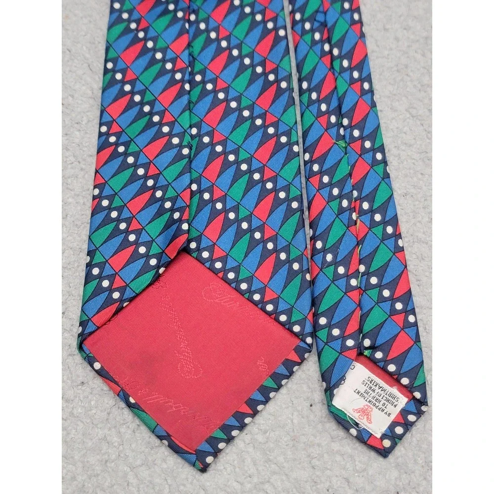Turnbull Asser Tie Mens Navy Multicolor Geometric Triangles Dots Necktie England